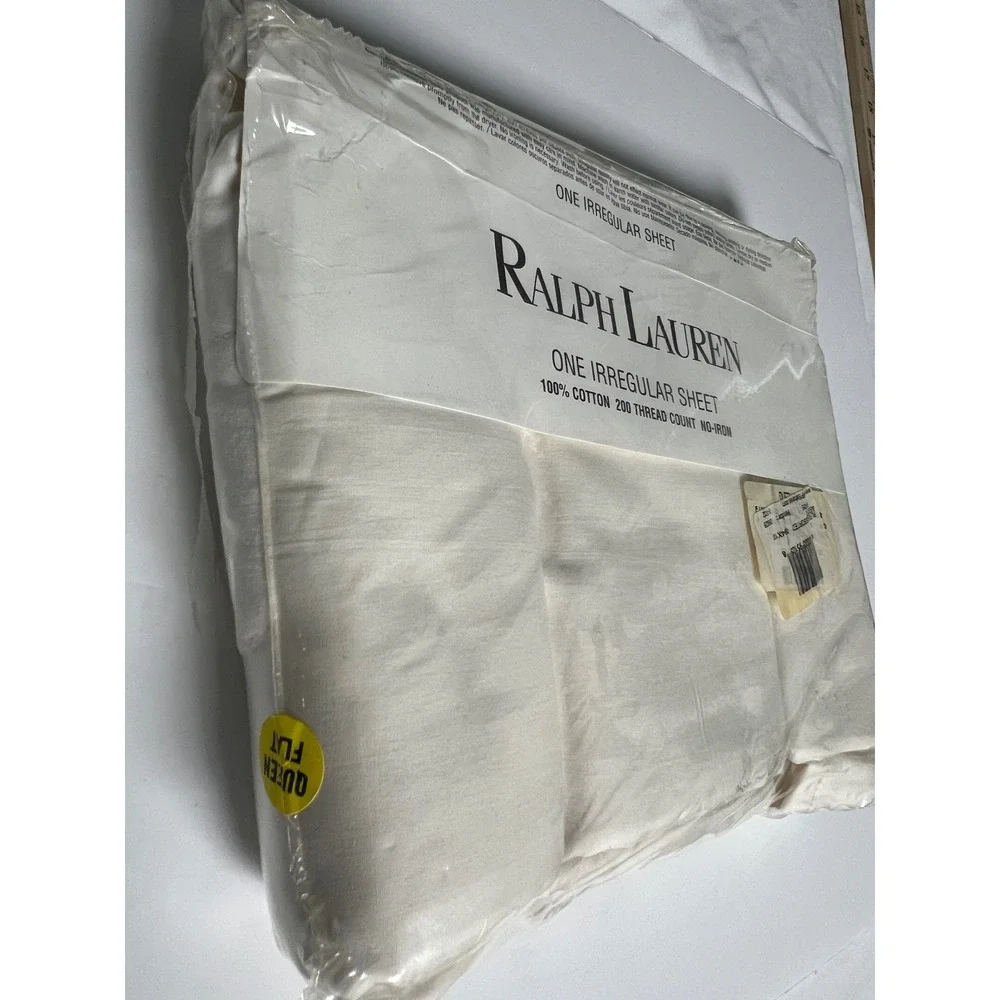 Ralph Lauren Flat Sheet Queen Cream 100% Cotton No-Iron Irregular Vintage G11